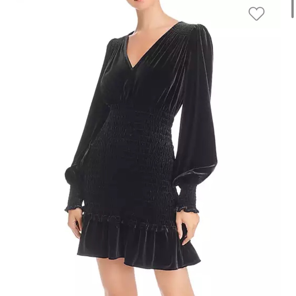 AQUA Bishop-Sleeve Smocked Velvet Dress EUC